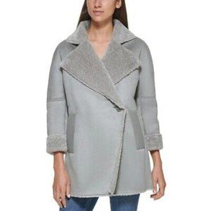 NWT WOMEN'S CALVIN KLEIN MIDI WARM soft FAUX FUR COAT SIZE s grey loose fit $249